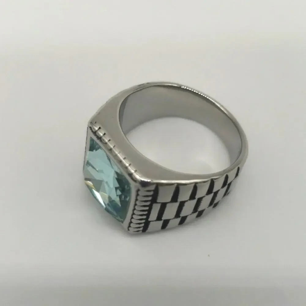 Aqua Cubic Zirconia Handmade Men's Ring Size 12.5 NWT